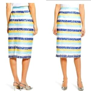 Halogen Striped Pencil Skirt Blue White Yellow Lace Sz 6